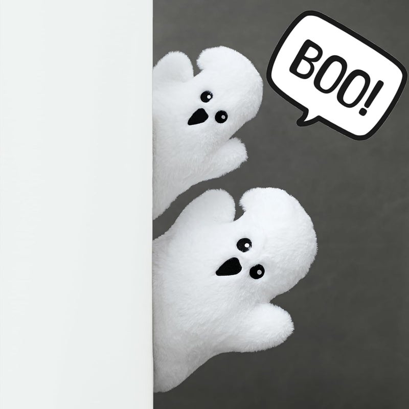 YRXRUS Ghost Pillows, Halloween Ghost Shaped Throw Pillows Set of 2, Boo Pillows Room Decor, 10x13&7x10 Inches Soft Faux Rabbit Fur Cushion - Image 2